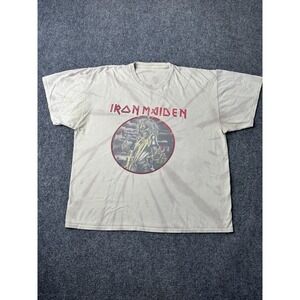 Mens Graphic Iron Maiden Eddie Band Tee Beige Short Sleeve Shirt, Size XL